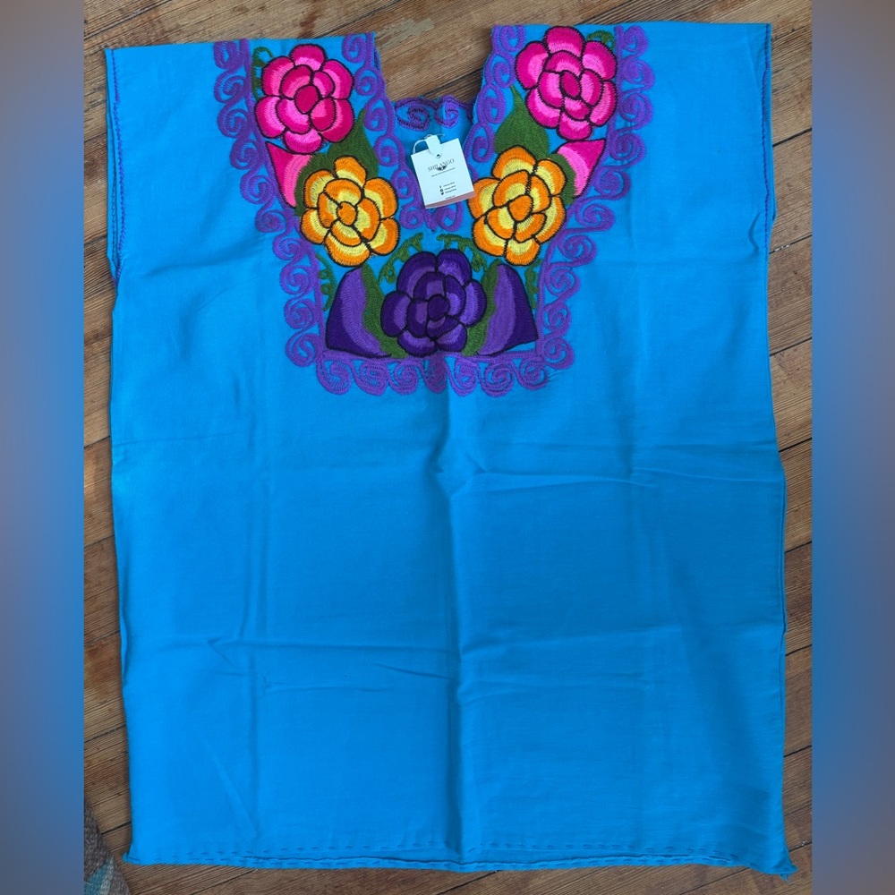 Embroidered Blue Floral Women's Top